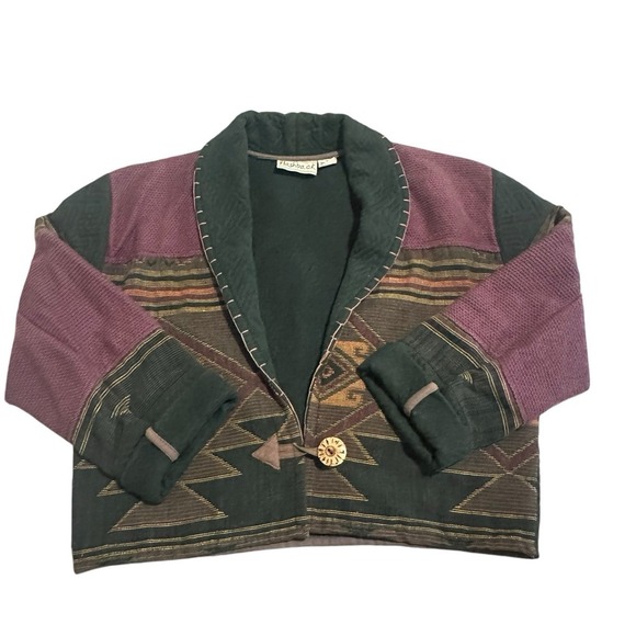 Flashback vintage 80s Aztec southwestern cropped jacket Size M Cotton 1 Button - Picture 1 of 10